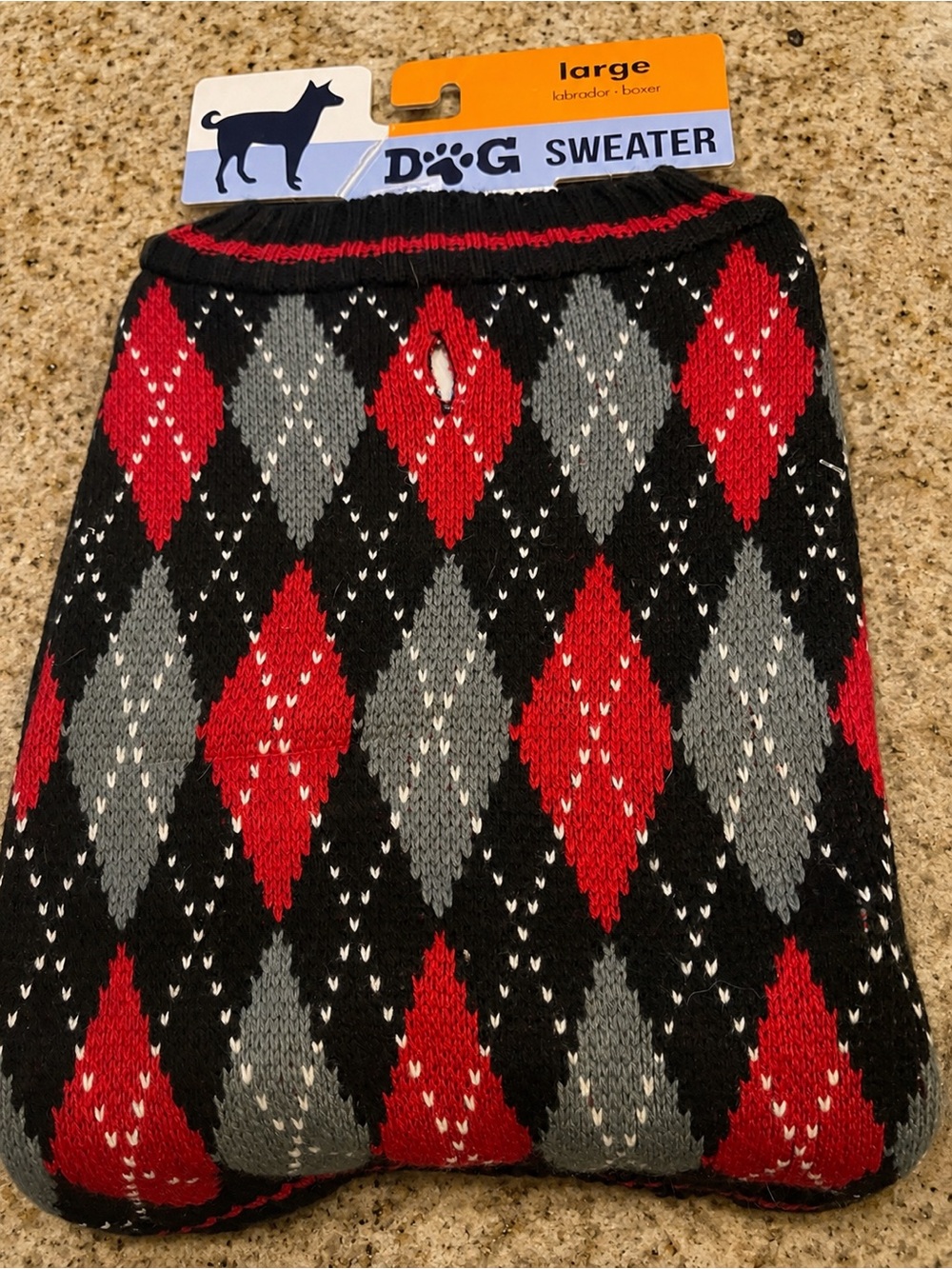 Large Dog Sweater – Red, Black & Gray Argyle Knit